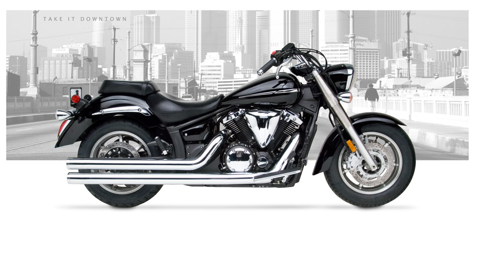 Yamaha V Star 1300  2007-12 - Hard-Krome 3 Inch Big Straights